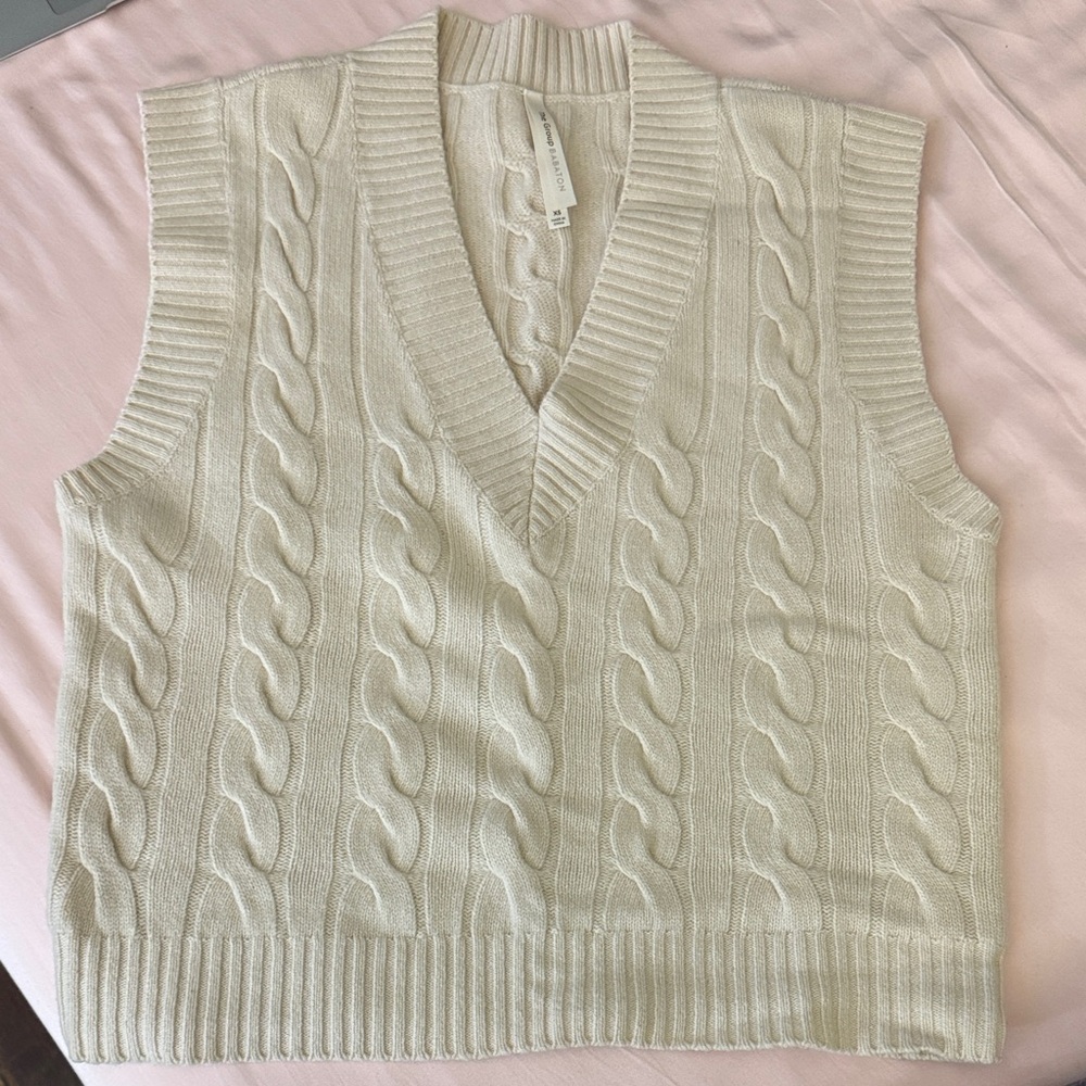 Aritzia Cable Knit Cream Sweater Vest